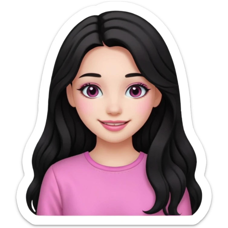 Girl with black and long hair with aesthetic clothes and with aesthetic makeup with a smile yes but with pink clothes sticker
