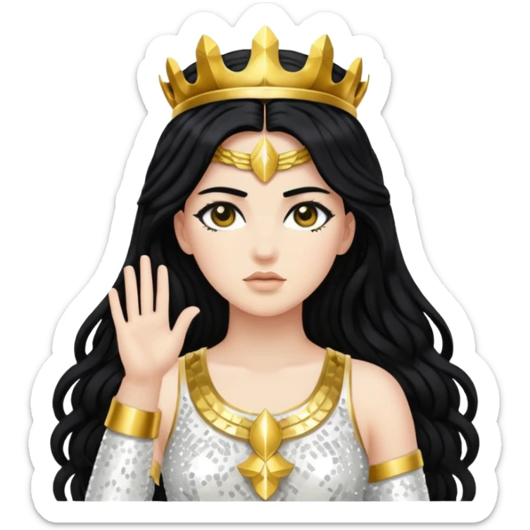 Nike, Goddess of Victory from Gods and Goddesses with long black hair, white and gold sequin outfit sticker