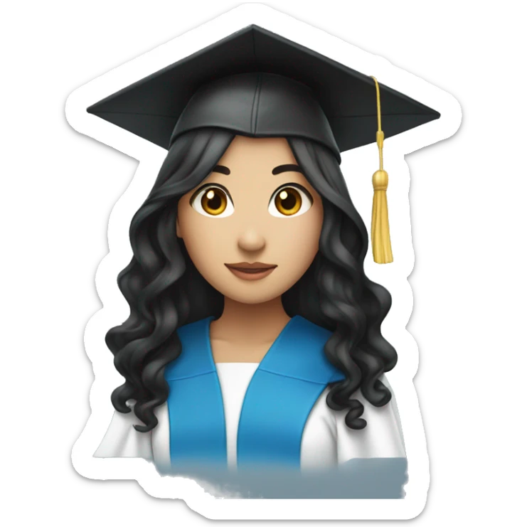asian girl wearing blue graduation cap with long curly black hair sticker
