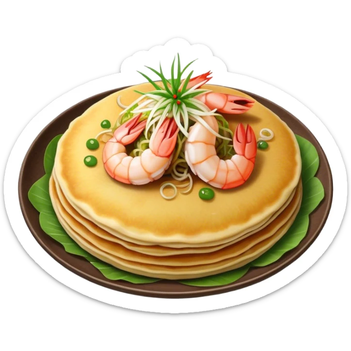 Cinematic Realistic B√°nh x√®o Dish Emoji, depicted as a crispy Vietnamese pancake filled with shrimp, pork, and bean sprouts rendered with dynamic textures and vibrant, appetizing lighting. sticker