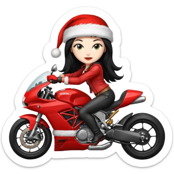 biker girl black long hair moto christmas ducati sticker