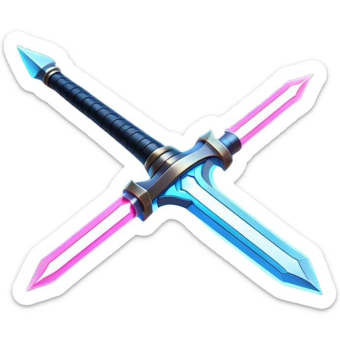 Clash of Clans aesthetic: Cinematic heroic Laser halo Sword Emoji, rendered in a 3D vector-style similar to standard emojis with minimal shading and bold, simplified shapes. A compact, vibrant energy blade with a neon-hued, glowing edge and futuristic hilt, softly glowing with a radiant cosmic charm. Simplified yet unmistakably iconic, highly detailed and consistent, glowing with a soft pulsating brilliance and high shine. Stylized with a touch of interstellar elegance and a soft glowing outline, capturing the essence of a legendary energy blade with a friendly, playful manner! sticker