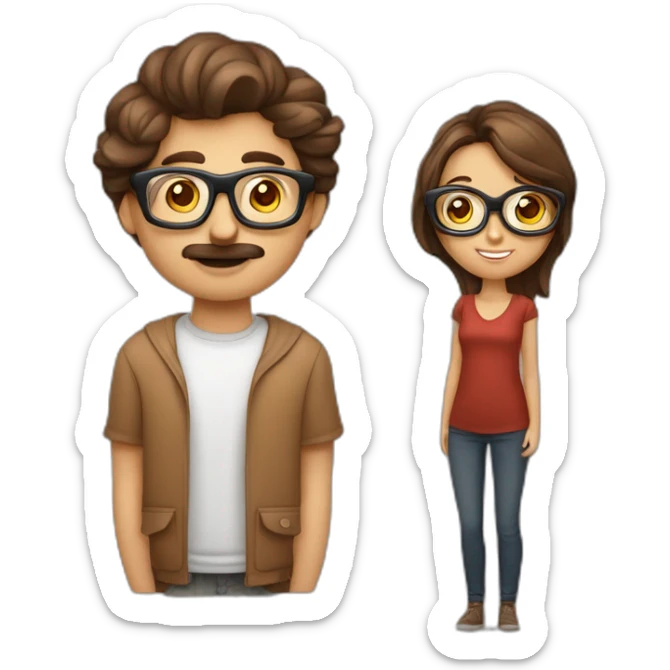 homme brun avec des lunettes et des yeux hazel et une femme brune avec yeux bruns qui s’aime  sticker