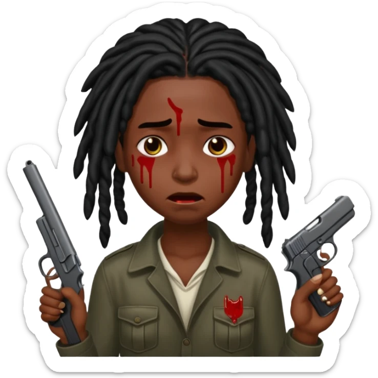 locs with black hair holding gun very darkskin crying blood sticker