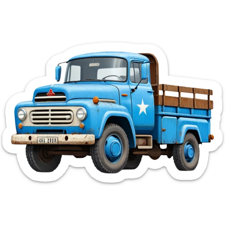 ZIL-130 Soviet truck with blue cabin and flatbed, classic Russian cargo truck from 1960s sticker