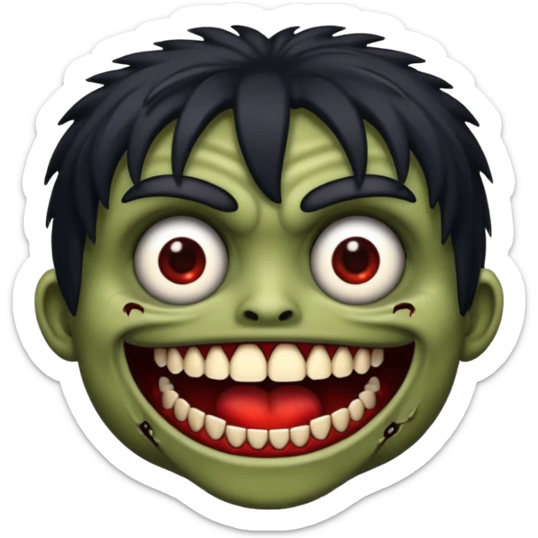 me faça o emoji de uma zumbi estilio IOS so que com o cabelo curto e preto de franja sticker