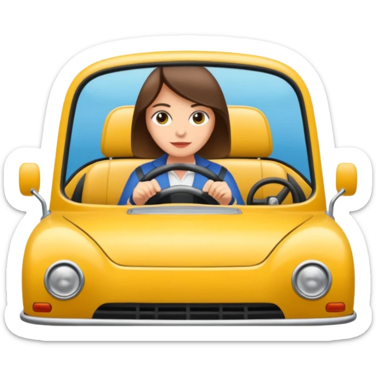 Crea un emoji con fondo transparente en PNG de una persona manejando un vehículo, que se vea desde el parabrisas frontal. sticker