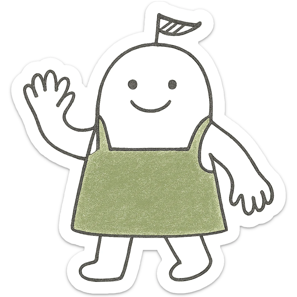 The mascot should be dressed in green clothing typical for grocery store employees sticker