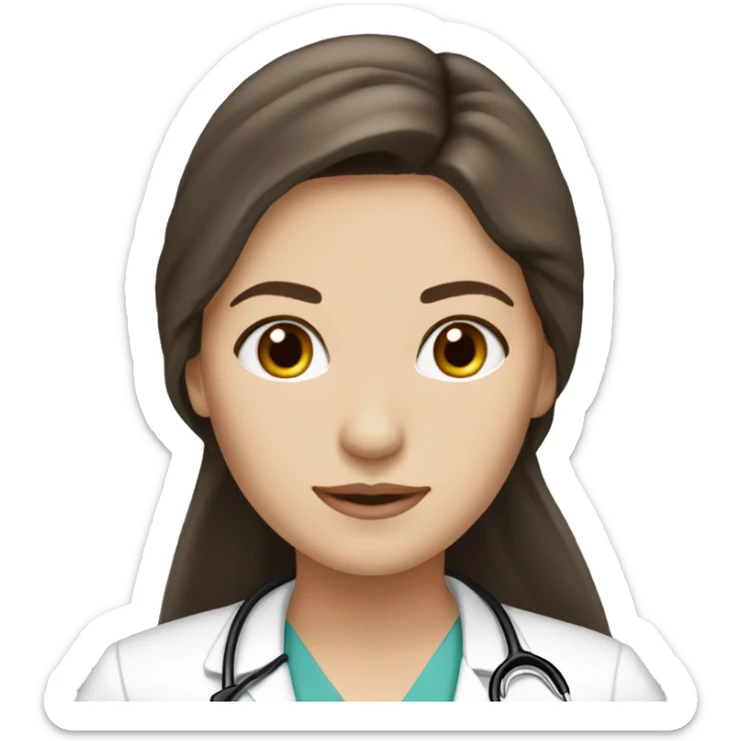 Pretty brunette long hair doctor, fairest skin, black eye color sticker
