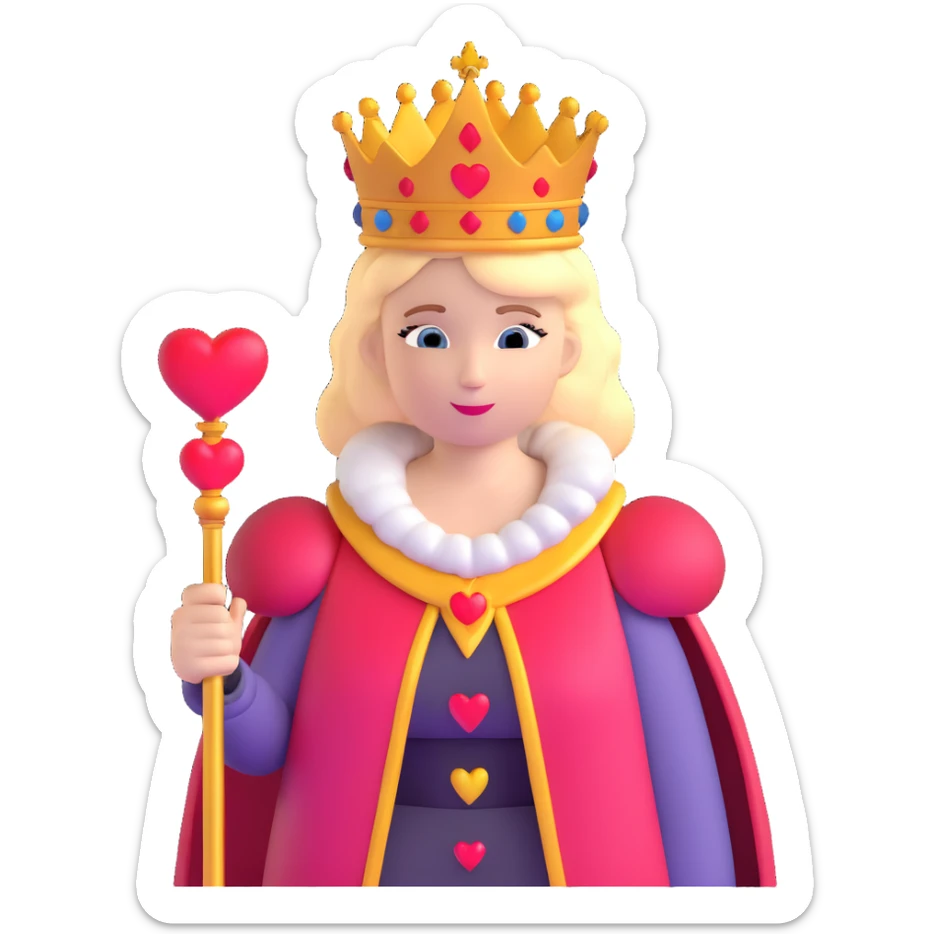 Queen of Hearts from Alice in Wonderland, classic look, crown and heart scepter sticker