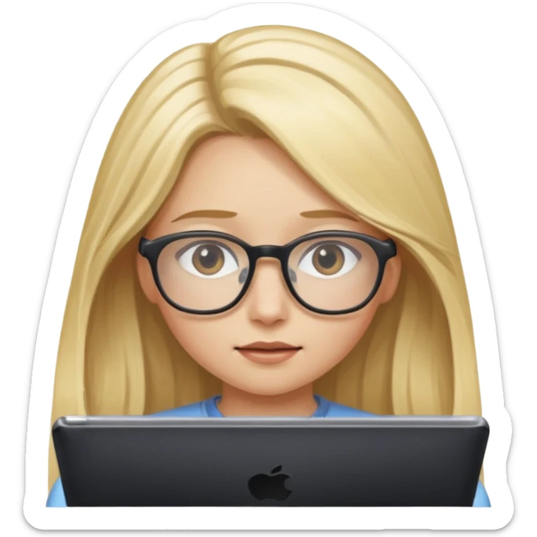 je voudrai un emoji d'une fille aux cheveux longs et blonds avec des lunettes entrain de faire de l'écran sticker