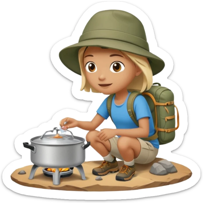 A camper boiling water on a portable stove, enjoying the outdoor breeze.
 sticker