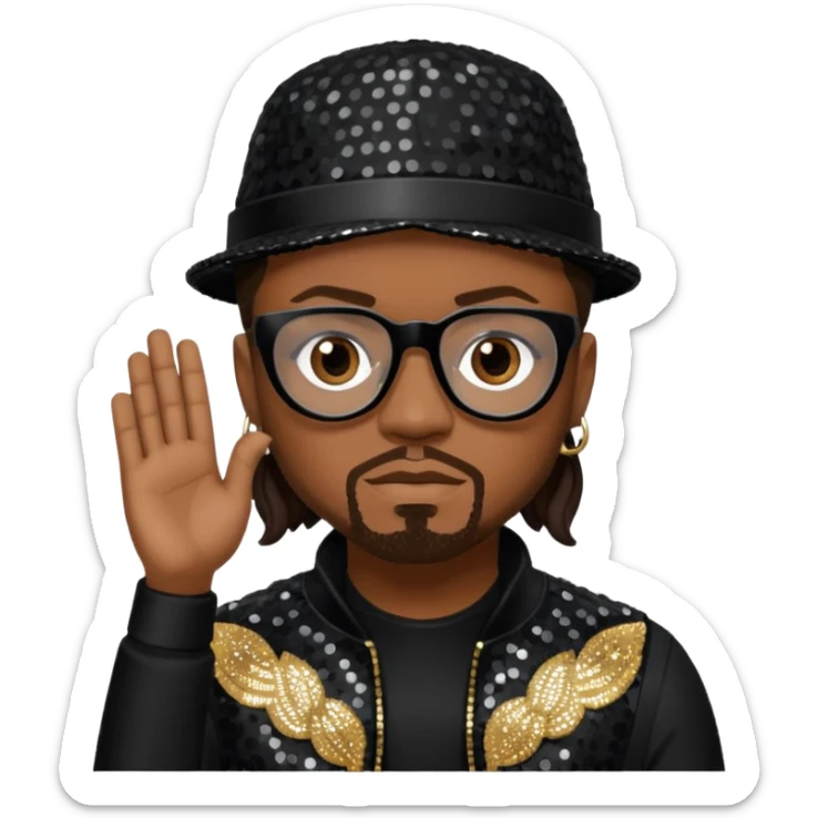 Apl.de.ap from Black Eyed Peas with dark brown hair, black sequin outfit  sticker