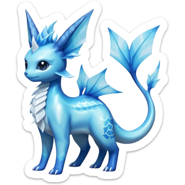 Lumineon-Vaporeon-Amaura-Glaceon-Dragonair-Fakémon-hybrid-creature (full body)  sticker