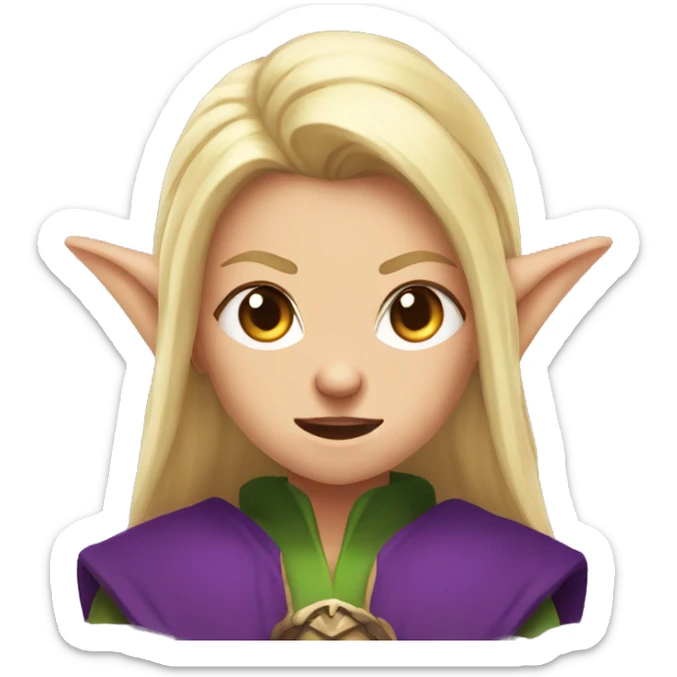 enraged angry, Noble female Elf with Elf ears and blonde hair and purple robes sticker