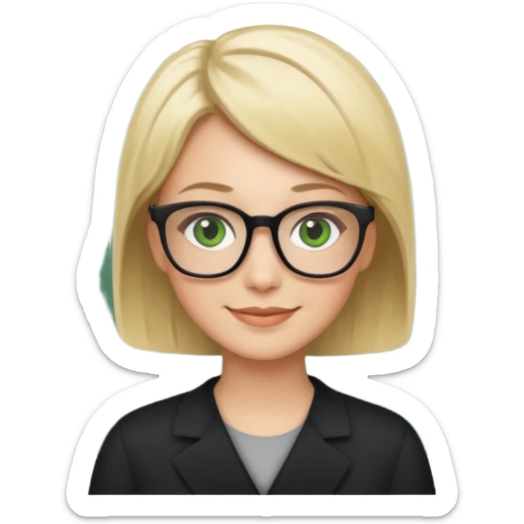 blonde teacher with short hair and green eyes and black glasses sticker