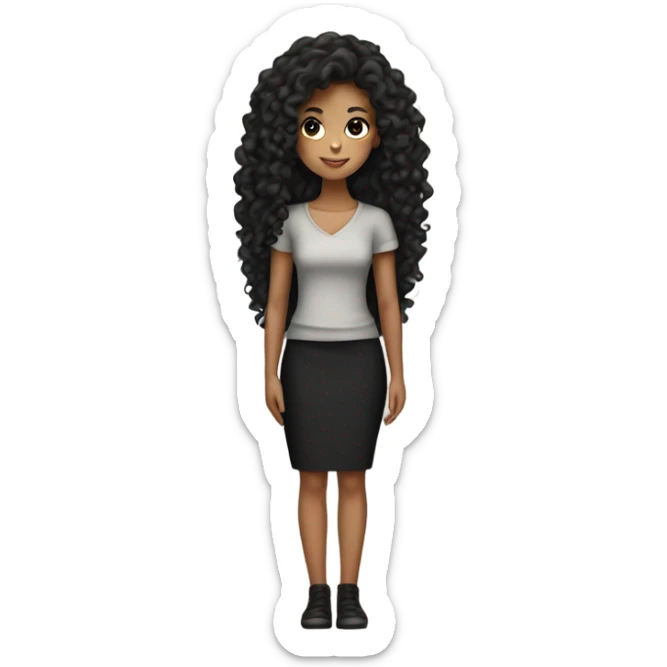 Tan girl with black long curly hair black pencil skirt full body sticker