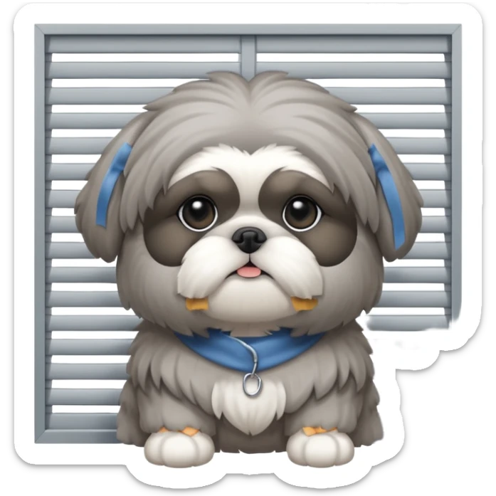 cute all grey shih tzu BEHIND A WINDOW WITH BLINDS AND PEEKING THROUGHT THE SLATS BEHIND THE WINDOW sticker
