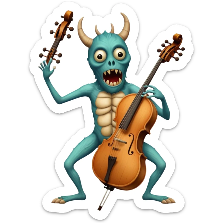 a monster of some kind with some sort of instrument as a part of its body sticker