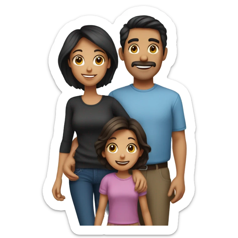 A dark haired family of 5, mom and dad, 2 young daughter and teenage a son.  sticker