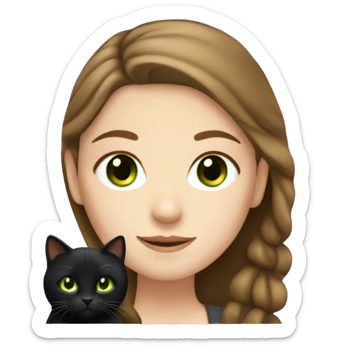 a pretty white girl with brown hair and a black cat with green eyes sticker