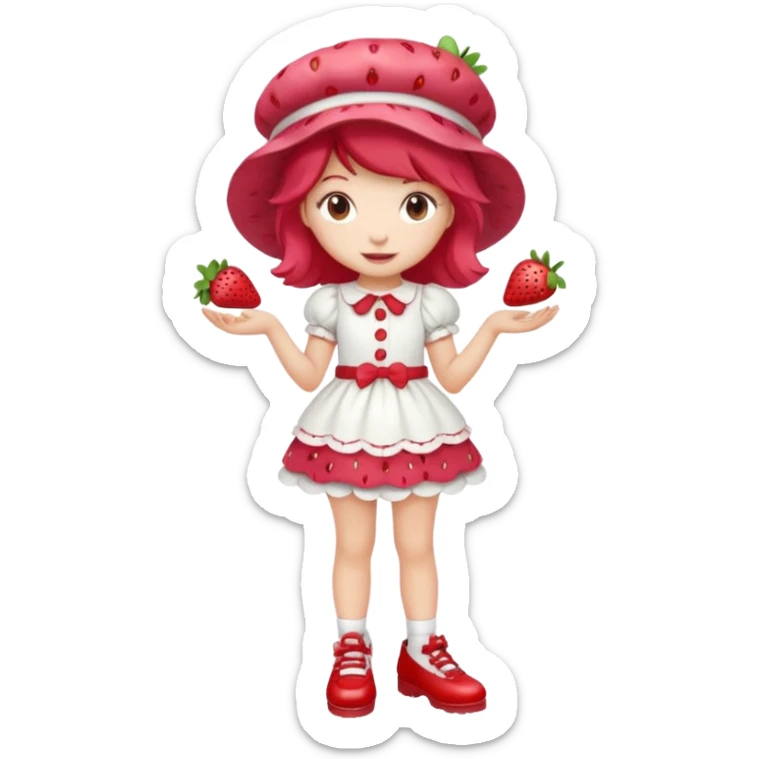 pretty and cute modern  strawberry shortcake full body with red shoes emoji without strawberries sticker