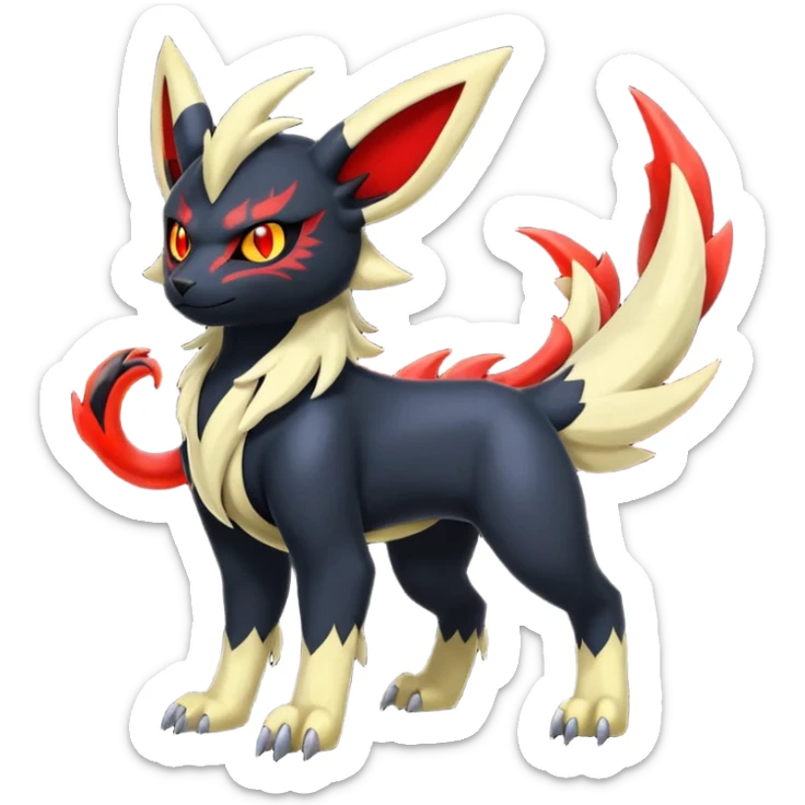 Handsome cool badass edgy Absol-Litten-Umbreon-Giratina-Yveltal-Pokémon-Fakémon-fusion-hybrid-creature, full body sticker