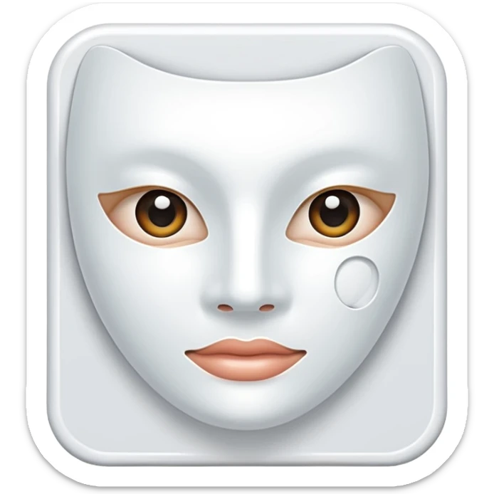 a beauty product box of skincare white  mask pack with rounded eyehole sticker
