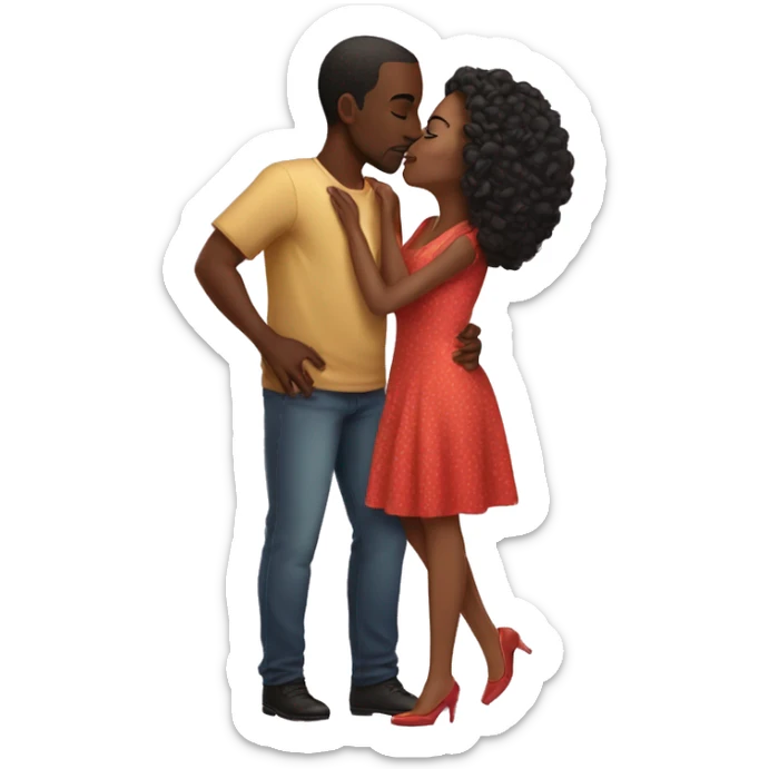 African american woman and man matching outfits kissing  sticker