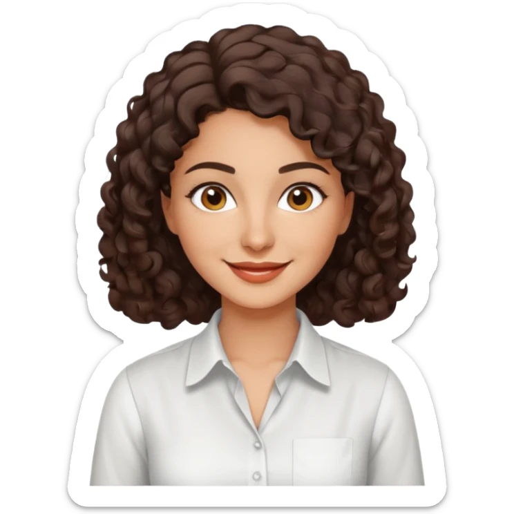 30 yr iranian woman dark brown hair curly wavy short hair, dress shirt sticker