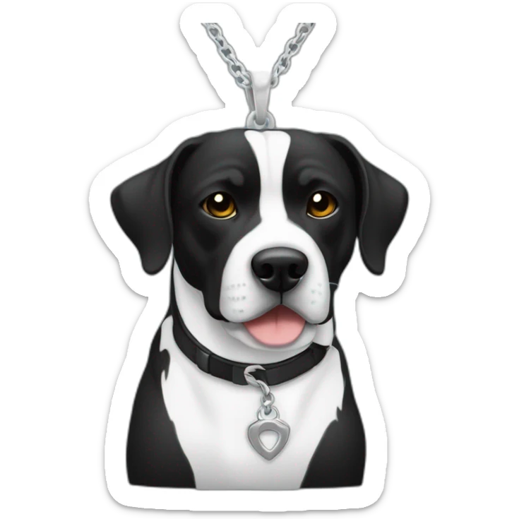 Un staffi noir avec un trait blanc sur la tête avec des tache de brunger sur c'est patte arrière avec un collier ver se nomment ugette sticker