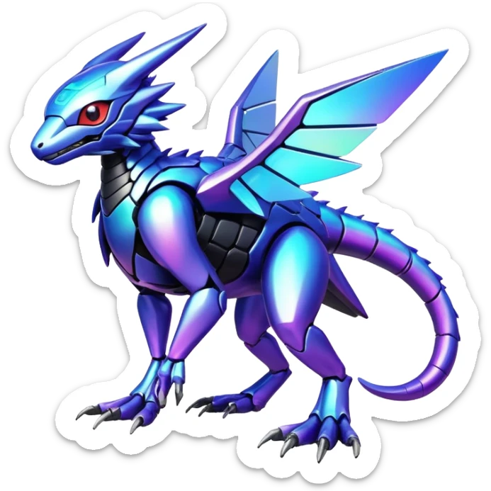  exotic shiny colorful futuristic modern cyber-Fakémon-Digimon-Trico-Vernid-creature sticker