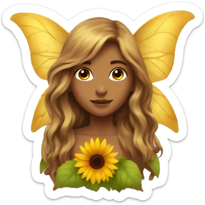 big wings, sunflower, Beautiful, fairy, gold, brown, long hair sticker