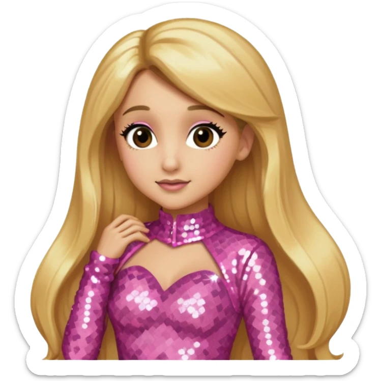 Ariana Grande with long golden blonde hair,  pink sequin outfit sticker