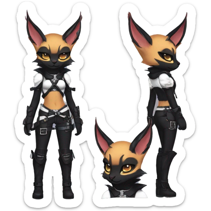 cool kawaii anthro edgy pretty elegant beautiful fantasy black ethereal nargacuga-Noivern-caracal-Quiana-Fakemon collar techwear harness leather garter belt pouches sticker