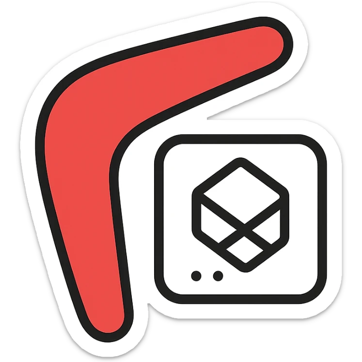 icon of a boomerang and Power Pages logo combined, outlined, playful, red and white, clean sticker