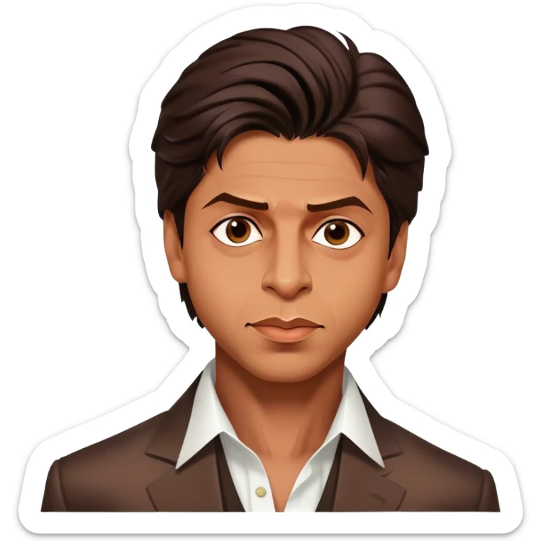 Cinematic Realistic portrait of Shah Rukh Khan, portrayed as a charismatic film star with expressive features and stylish contemporary attire, rendered in rich, dynamic lighting that captures his magnetic presence sticker
