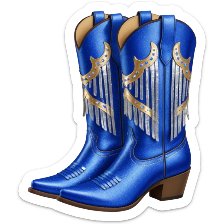Realistic cobalt blue fashion cowgirl boots with sparkly shiny glitter fringe sticker