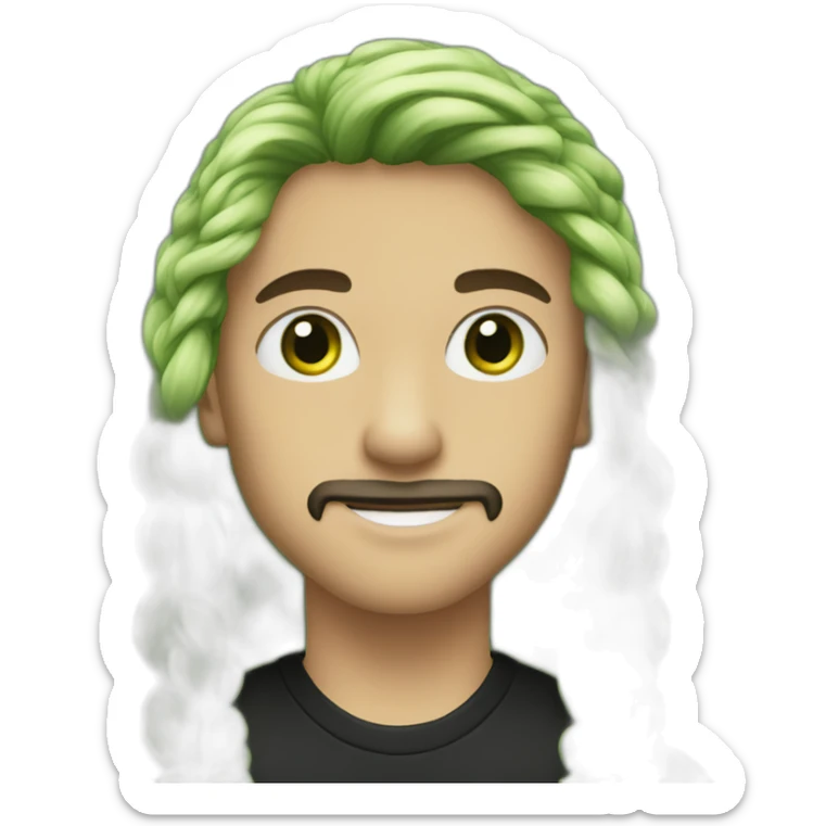 Profil picture of a boy long hair tied color black with goatee and green eyes sticker