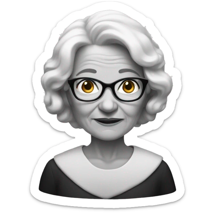 Portrait of a grandma with shoulder length hair in black and white  sticker