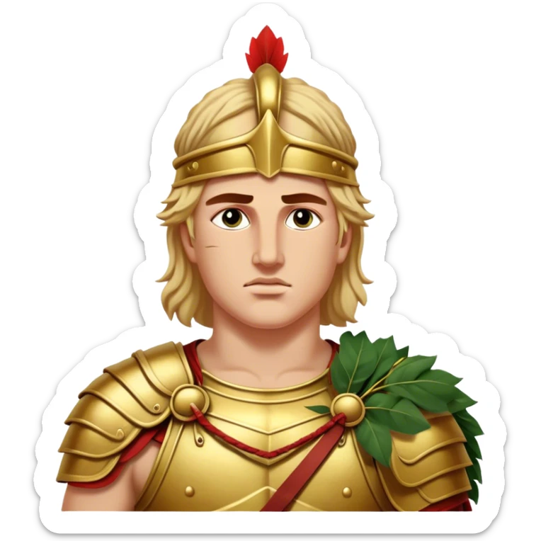 Cinematic Realistic portrait of Alexander the Great, depicted with photorealistic detail as a commanding historical conqueror, featuring sharp, lifelike facial features, meticulously rendered ancient Macedonian armor, and a laurel wreath, illuminated by natural, dramatic lighting that highlights his youthful determination and legendary presence. sticker