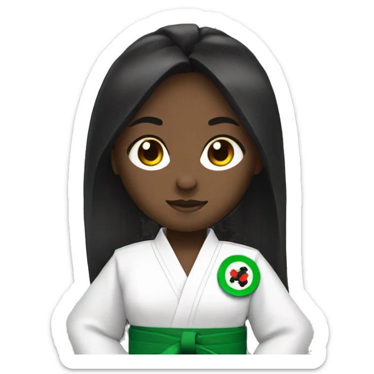 taekwondo girl with green belt long black hair dark skin sticker