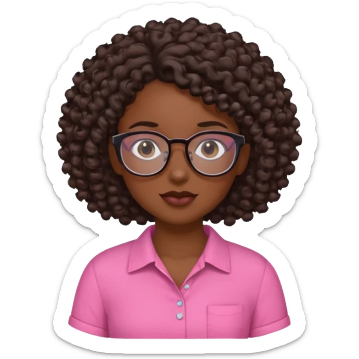 Black girl with curly hair with glasses wearing a pink shirt that’s cut on the side  sticker