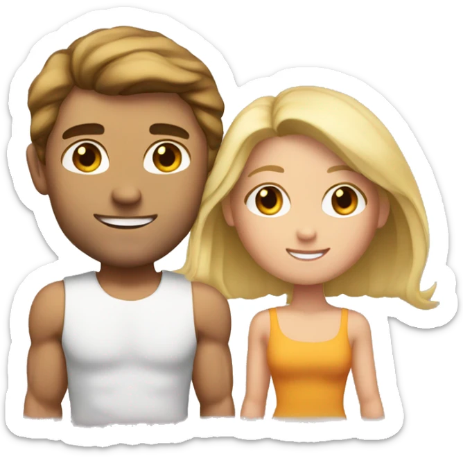 A couple. The guy is very muscular with brown hair and the girl has long blonde hair  sticker