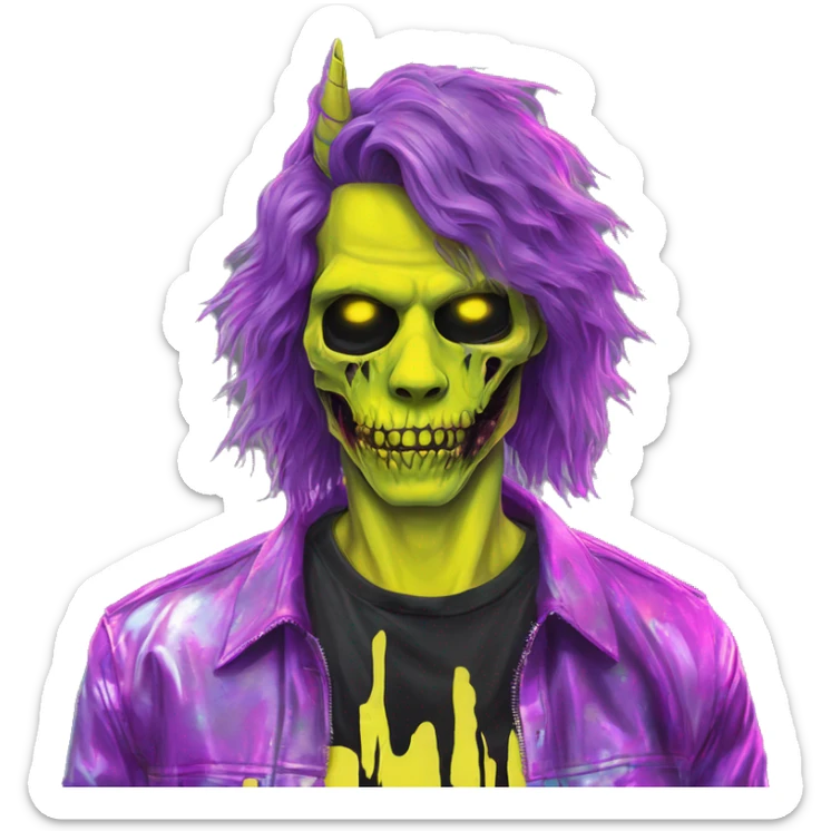 .Zombie_ Vaporwave black holographic oilslick zombie unicorn yellow caution tape and a vinyl sticker