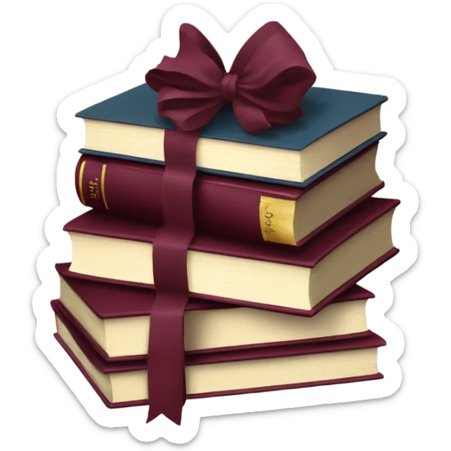 burgundy books stacked up and tied together by a burgundy bow sticker