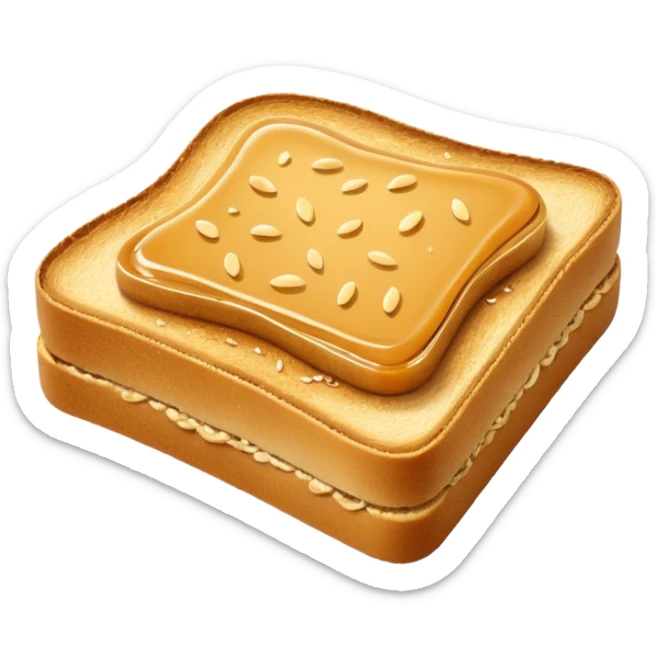 A slice of crispy golden toast with miso butter spread on top, rich brown glossy miso butter with sesame seeds, Japanese style, minimalist icon style sticker