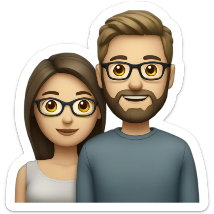 Couple in love. She has dark hair, blue eyes and wears glasses. He has short blond hair, three day beard and wears glasses sticker
