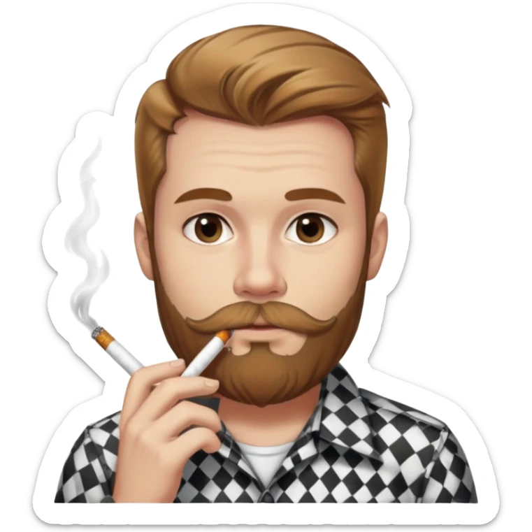 Bust of Ricky from Trailer Park Boys, with light brown hair and his characteristic beard and whiskers, with a cigarette in his mouth, giving sexy look, wearing black and white checkered shirt sticker