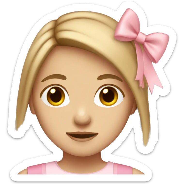 Teenager girl long light Brown hair light-pink bow sticker
